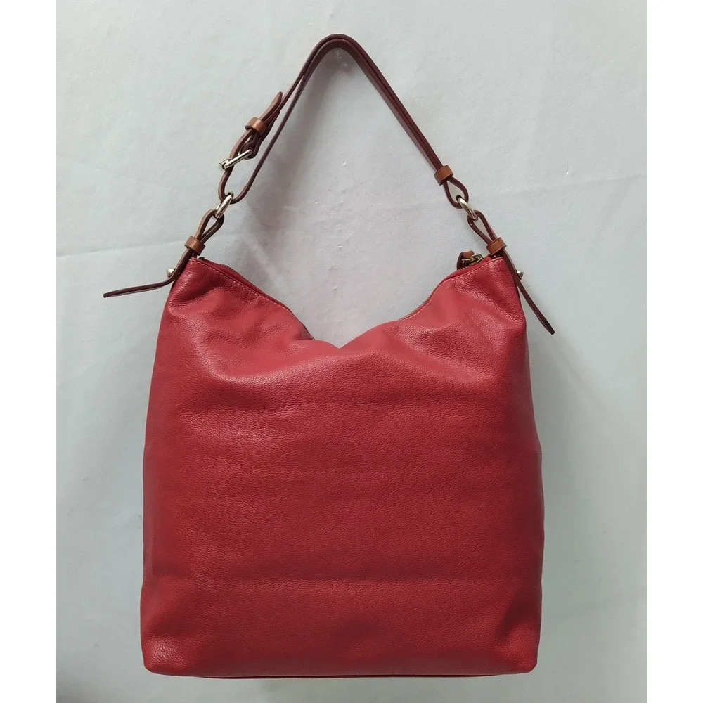 Dooney & Bourke Red Pebbled Leather Zipper Pockets Hobo Shoulder Bag